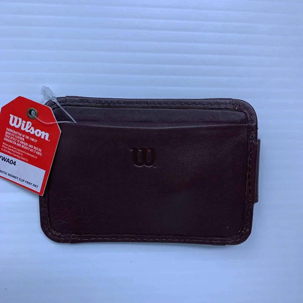 Wilson Mens OS Brown Leather Magnetic Front Pocket Money Clip Wallet NWT